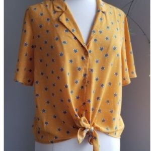 Monteau Mustard Yellow Fox Front Tie Blouse